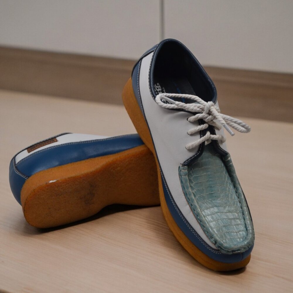 Crown and Pony Skin- Blue and White-Size-8